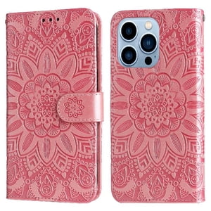 Funda Tipo Cartera Foxdock Para Iphone 13 Pro , Diseño Girasol En Relieve, Cuero Pu, Cierre Magnético, Soporte Y Tarjetero