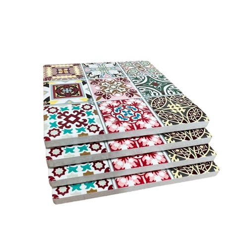 Oem - Set 4 Posavasos Colorido Ceramica Y Corcho 4 Piezas Cuadrado M1