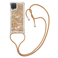 Funda Foxdock Para Samsung Galaxy A12 Con Cuerda Ajustable, Brillo Líquido, Protección Antigolpes Y Lente – Ideal Para Regalo