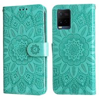 Funda Tipo Cartera Foxdock Para Vivo Y21 , Diseño Girasol En Relieve, Cuero Pu, Cierre Magnético, Soporte Y Tarjetero