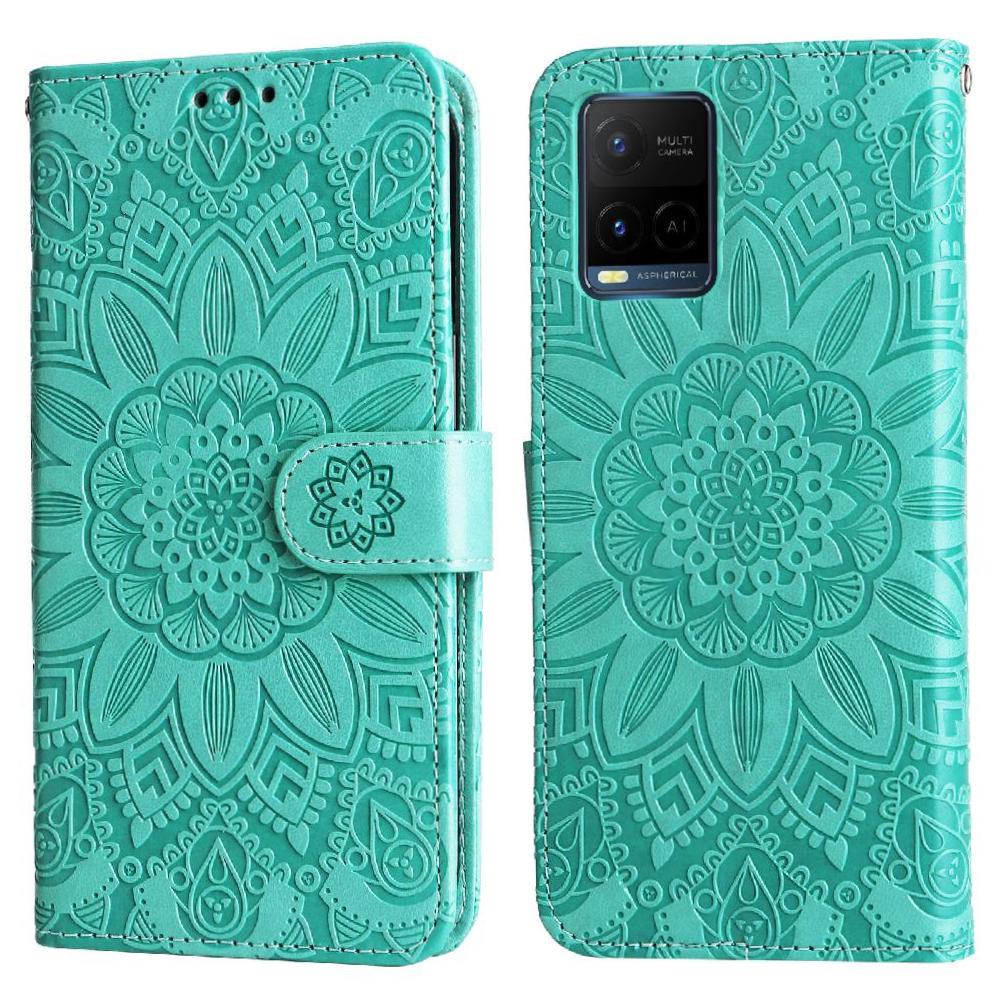 Funda Tipo Cartera Foxdock Para Vivo Y21 , Diseño Girasol En Relieve, Cuero Pu, Cierre Magnético, Soporte Y Tarjetero