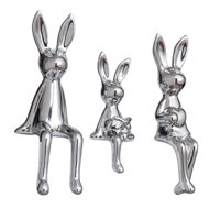 Magideal - 3X Estatuilla Familiar De Conejitos, Estatuas De Conejo, Mesa De Exhibición De Escritorio, Centro De Mesa, Adorno, Escultura De Animal Para Decoración Plata