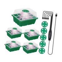 Magideal - Juego De 5 Bandejas Para Iniciar Semillas Con Luz De Cultivo Regulable, Suministros De Jardinería, Kit De Germinación Interior Con Temporizador Y Bandejas Para Germinar Plántulas. Verde
