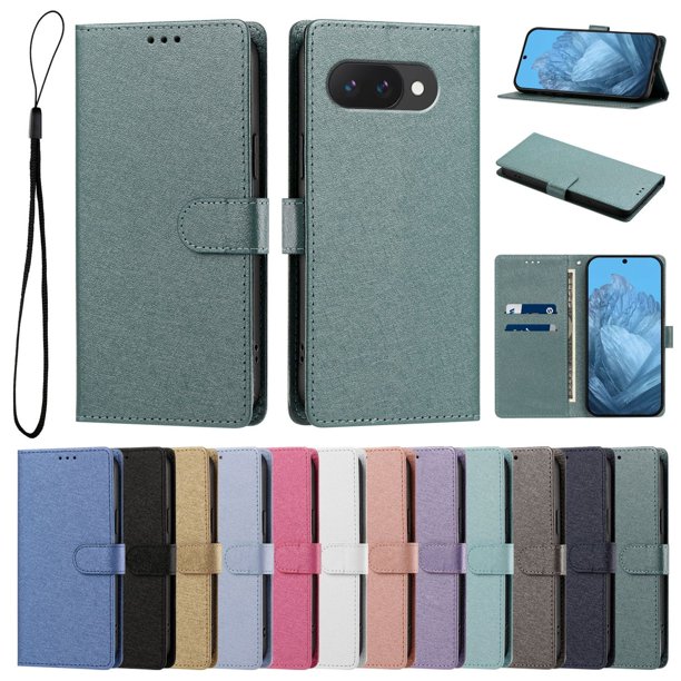 Funda Cartera de PU para Google Pixel 9A con Tarjetas, Verde Oscuro