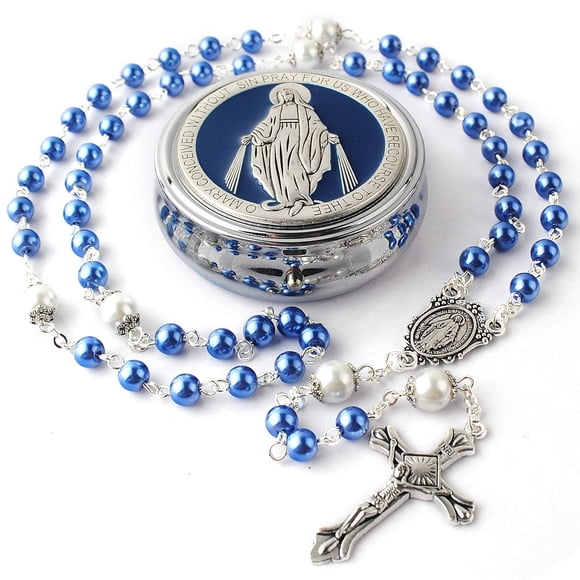 Collar Rosario HanlinCC con cuentas de perla de vidrio de 6 mm azul