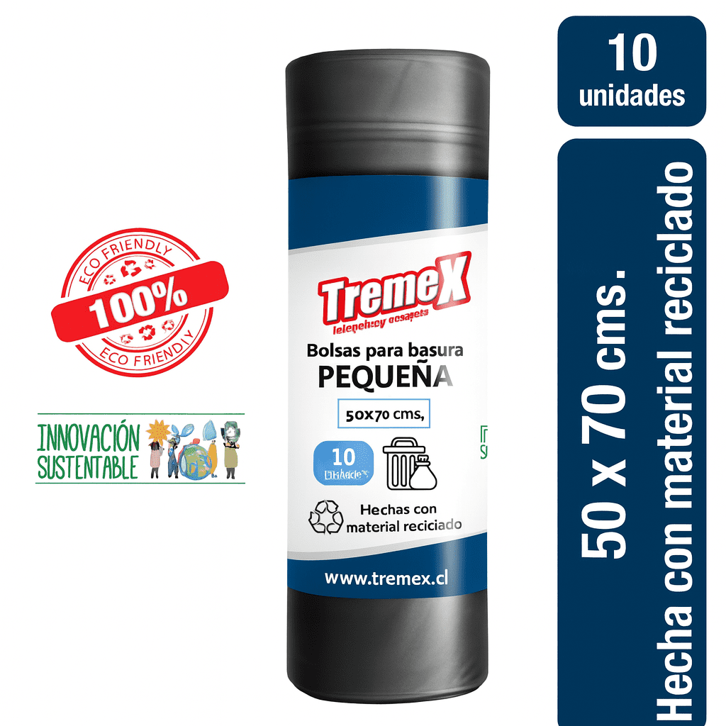 Pack X5 Bolsa De Basura Negra Tremex 50x70 Cm 10 Unidades