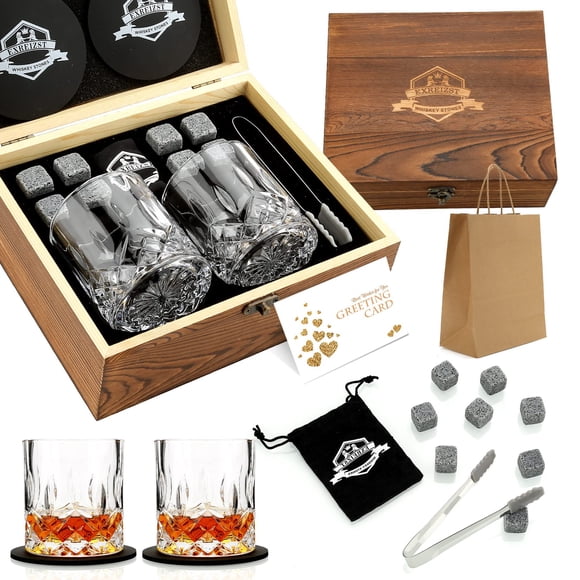 Set de regalo Whiskey Stones EXREIST con 2 vasos y bolsa