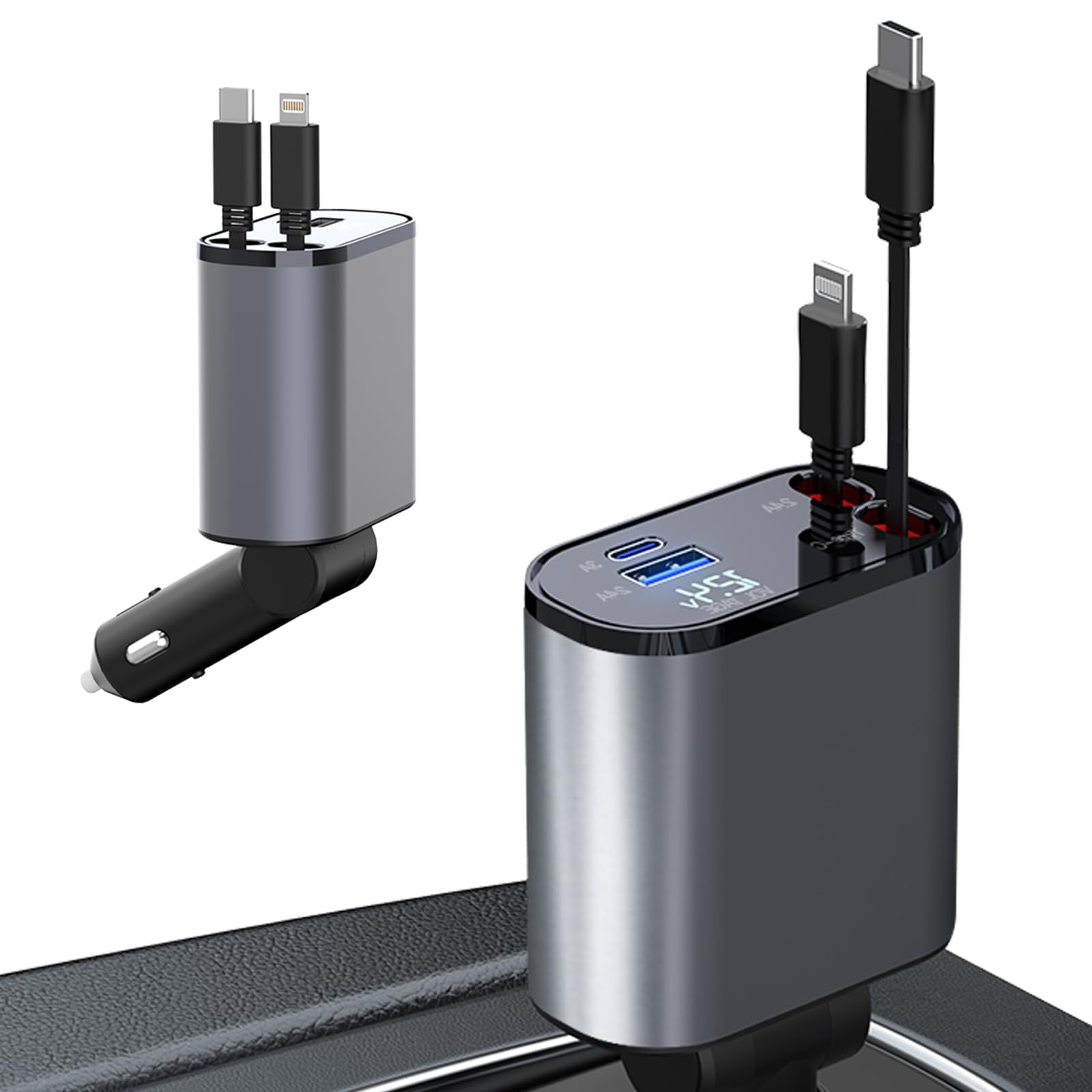 Cargador Para Auto Carga Rápida Retráctiles Con Tipo Usb Y Tipo C | Lider