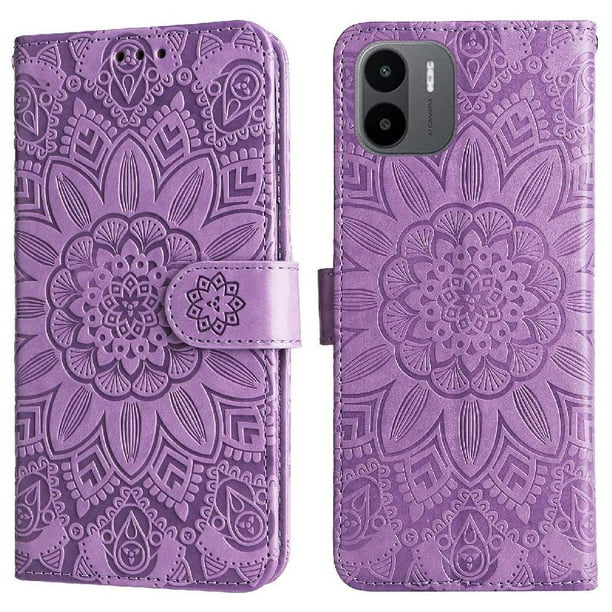 Funda tipo cartera FOXDOCK para Xiaomi Redmi A1 4G , diseño girasol en relieve, cuero PU, cierre magnético, soporte y tarjetero
