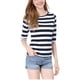 thumbnail image 5 of INSPIRE CHIC Camiseta Básica de Mujer con Mangas al Codo Cuello Redondo Ajustada Regreso a Clases Casual Estampada Camiseta Blanca Azul Oscuro XS, 5 of 8