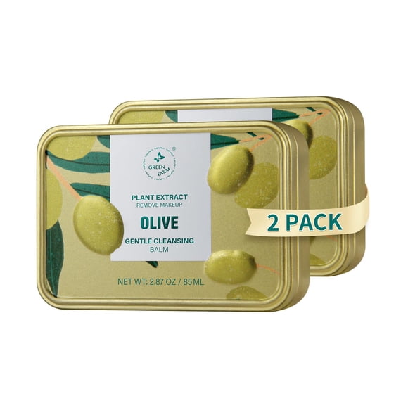 GREEN FARM Bálsamo desmaquillante limpiador - Limpiador a base de aceite de oliva para rostro y cuerpo - Se transforma de bálsamo a espuma lechosa - Para todo tipo de piel, 2 piezas