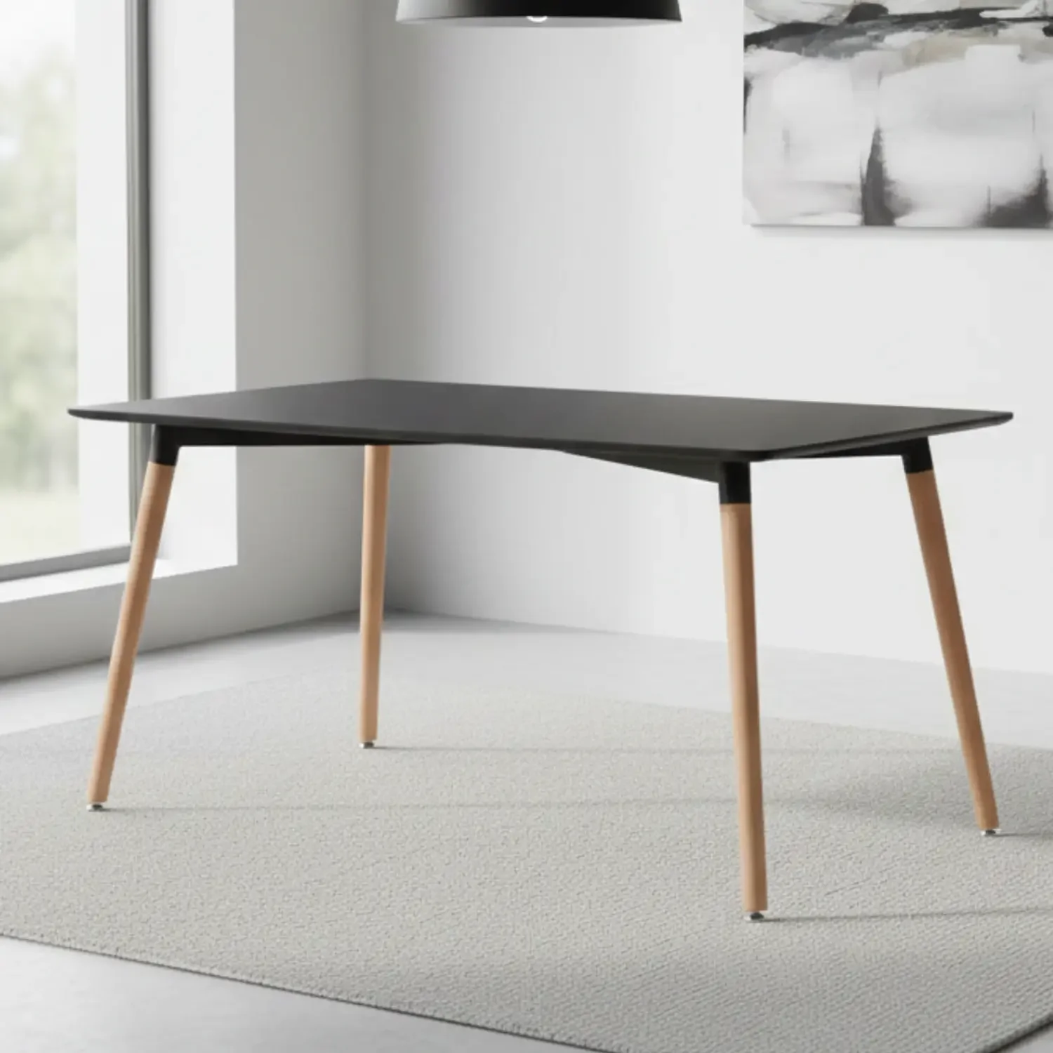 Genérico - Mesa De Comedor Moderna Negra 120x80 Estilo Nórdico Con Patas De Madera De Haya