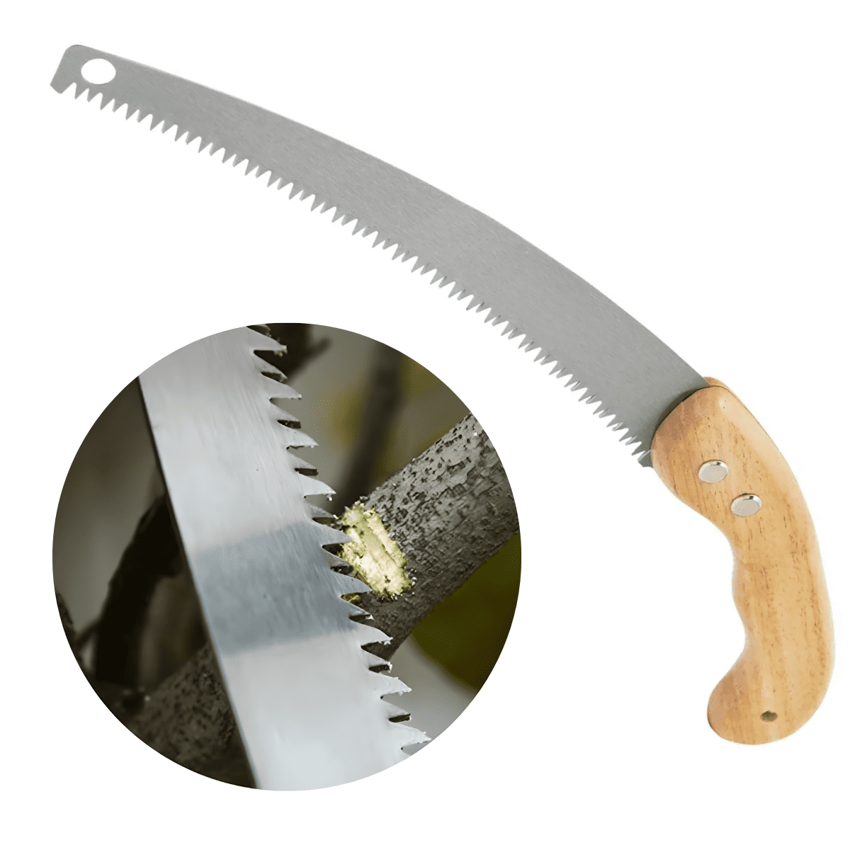 Genérico - Sierra Podadora Curva Manual Mango Madera + Funda 33 Cm