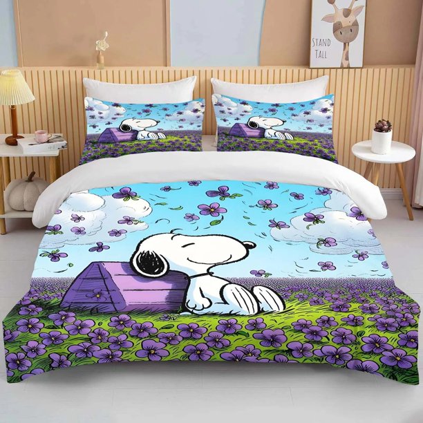 Cartoon Duvet Cover Snoopy Anime Bedding Sets 3D Printed Girls and Boys Bedding Sets Full Size Duvet Cover Gift for Kids Bed Sheets