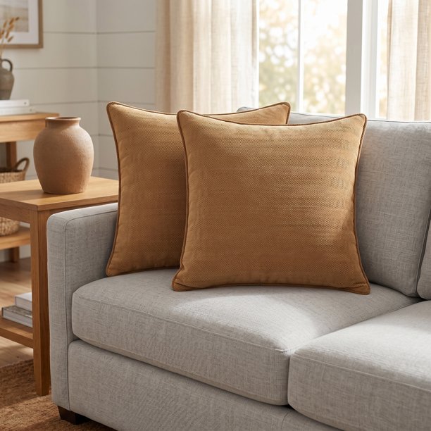 REGALWOVEN Fundas de Cojines para Sofá Juego de 2, Fundas Decorativas de Chenilla Suave con Diseño Elegante para Decoración del Hogar Sala de Estar Color Perú 18" x 18"