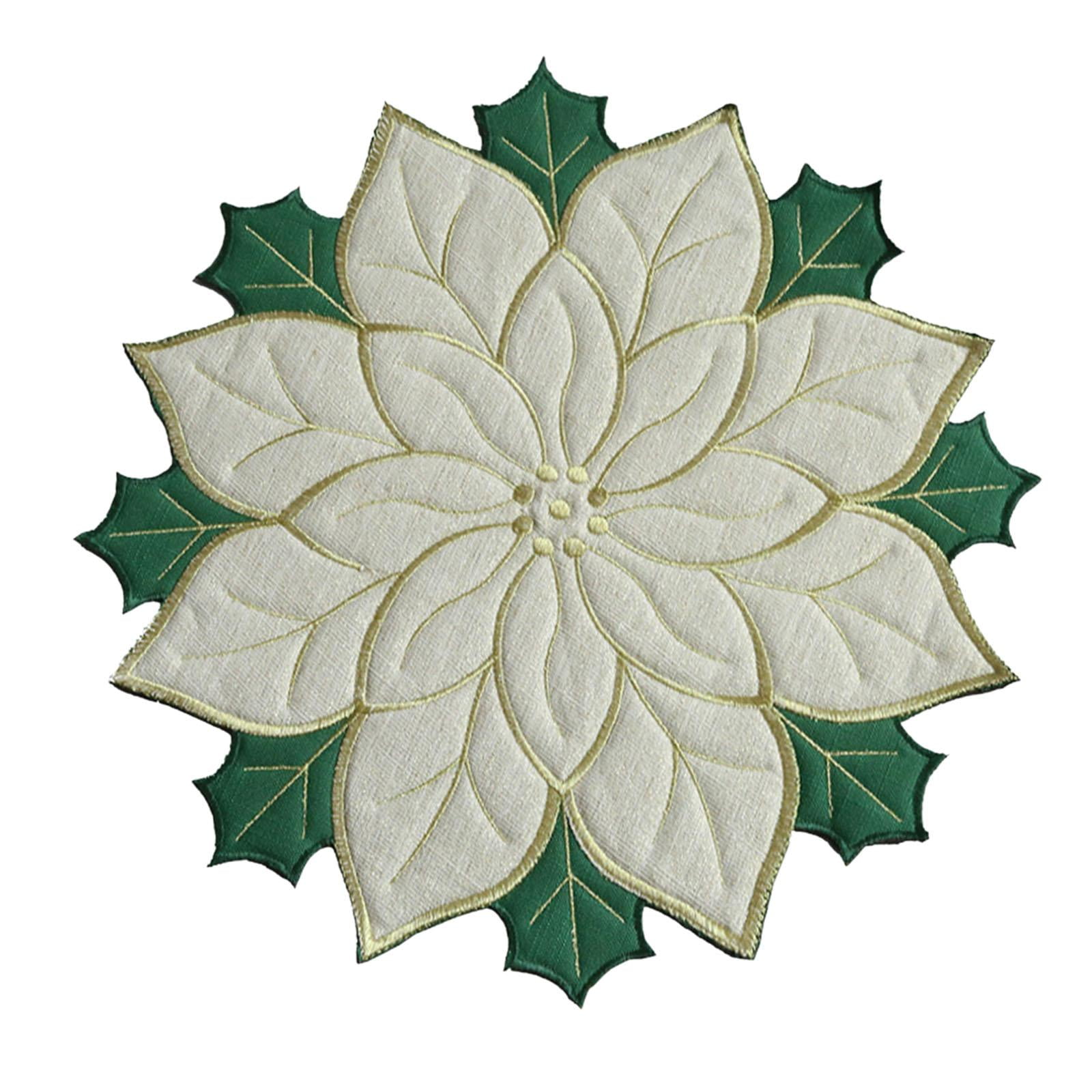 Bothyi - Mantel Individual Navideño, Mantel De Lino Con Bordado De Flores Para Cena, Para Cafetería, Hotel, Cocina, Blanco, 40cm