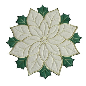 Bothyi - Mantel Individual Navideño, Mantel De Lino Con Bordado De Flores Para Cena, Para Cafetería, Hotel, Cocina, Blanco, 40Cm