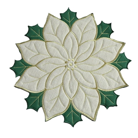Bothyi - Mantel Individual Navideño, Mantel De Lino Con Bordado De Flores Para Cena, Para Cafetería, Hotel, Cocina, Blanco, 40Cm