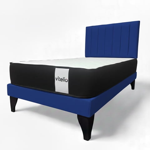 Vitelio - Cama 1 Plaza Azul + Colchon 22 Grosor Cm