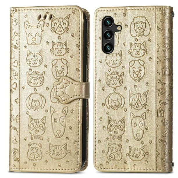 Funda Cartera FOXDOCK para Samsung Galaxy A24 4G , Flip PU con Relieve de Gatos y Perros, Tarjetero y Soporte