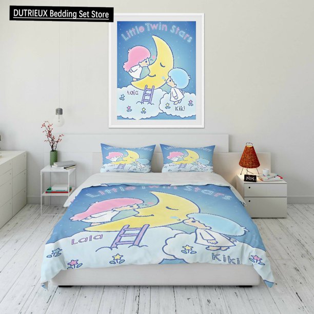 Sanrio Little Twin Stars Printed Bedding Set Cartoon Anime Duvet Cover Comforter Pillowcase Boys Girls Kids Bedding Set Luxury Bed Sheets