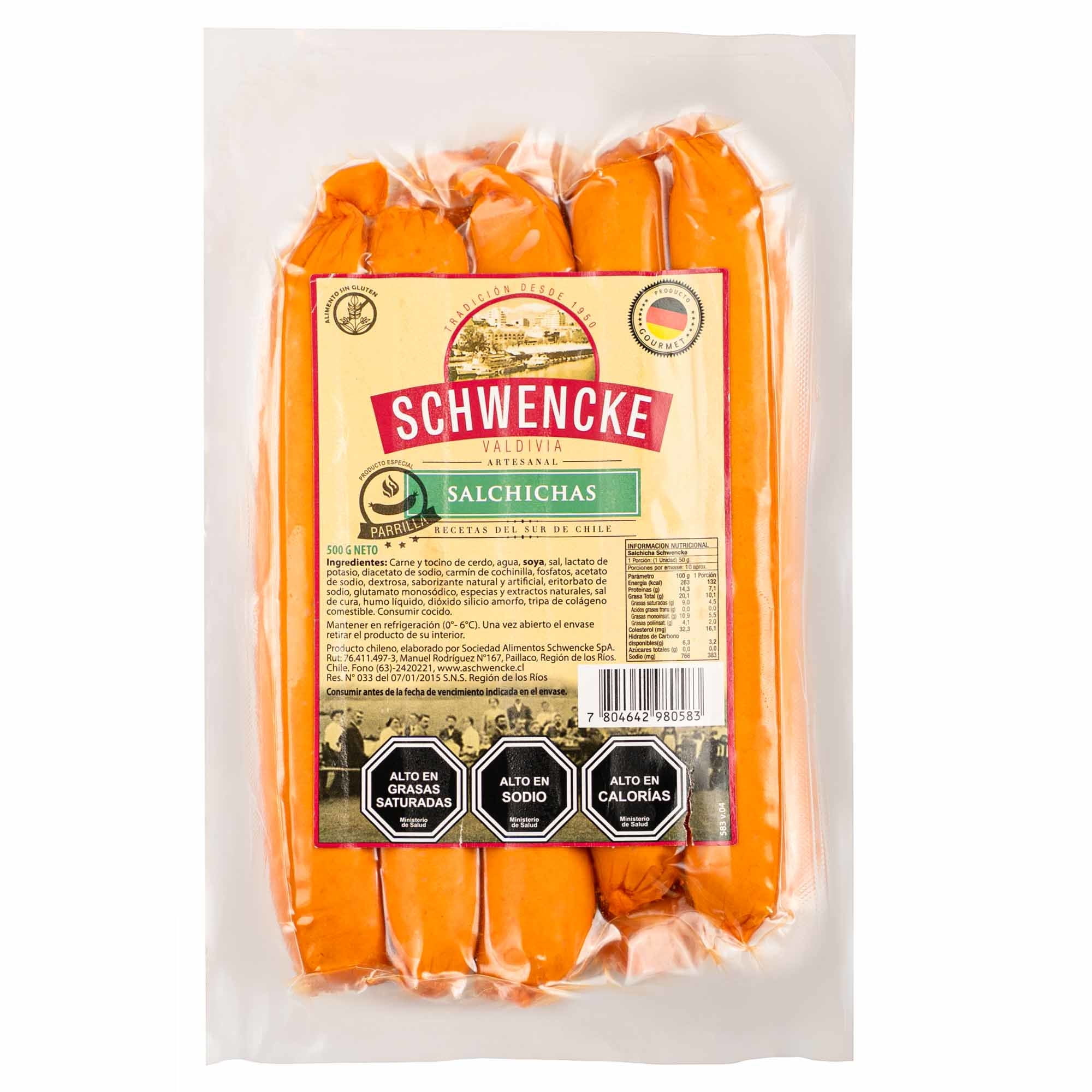 Salchicha Artesanal Con Piel 5 Un 500 g Schwencke