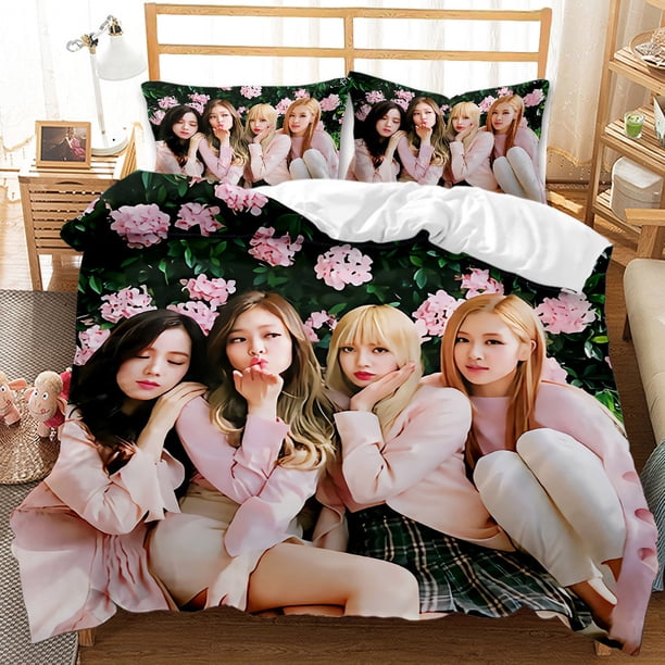 Black_pink 3 Pcs Comforter Set with 2 Pillowcases,Blackpin_k Bedding Set Sheet Set for Kids Adults,All Season Lightweight