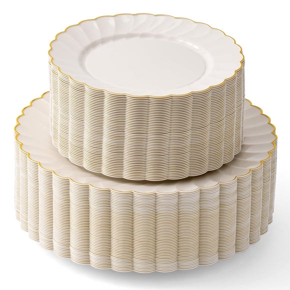 Juego de vajilla desechable de Madee HEAVYWEIGHT, 100 unidades, color marfil