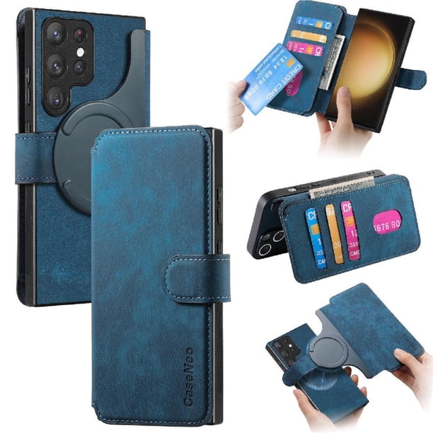 Funda Billetera Magnética para Samsung Galaxy S23 Ultra Soporte Tarjetas Desmontable Azul