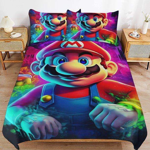 Super Mario Bed Duvet Cover Microfiber Bedding Sets 3D Printed Lightweight 3 Piece Comforter Sets for Kids Boys Girls