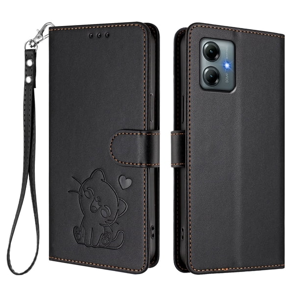 Motorola MOTO G Play 2025 Funda Billetera con Estampado de Gato, Negro