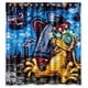 thumbnail image 1 of Cortina de ducha con diseño de grafiti y ganchos, tamaño 66 x 72 pulgadas, 1 of 3