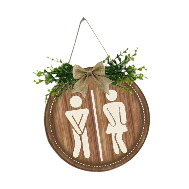 Letrero de baño con mensaje de género, divertido letrero de pared de madera, placa rústica decorativa para hombres y mujeres, ideal para casas de camp