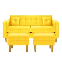 Bodevir - Sofa New Retro 3C + 2 Pouf Felpa 01 Amarillo