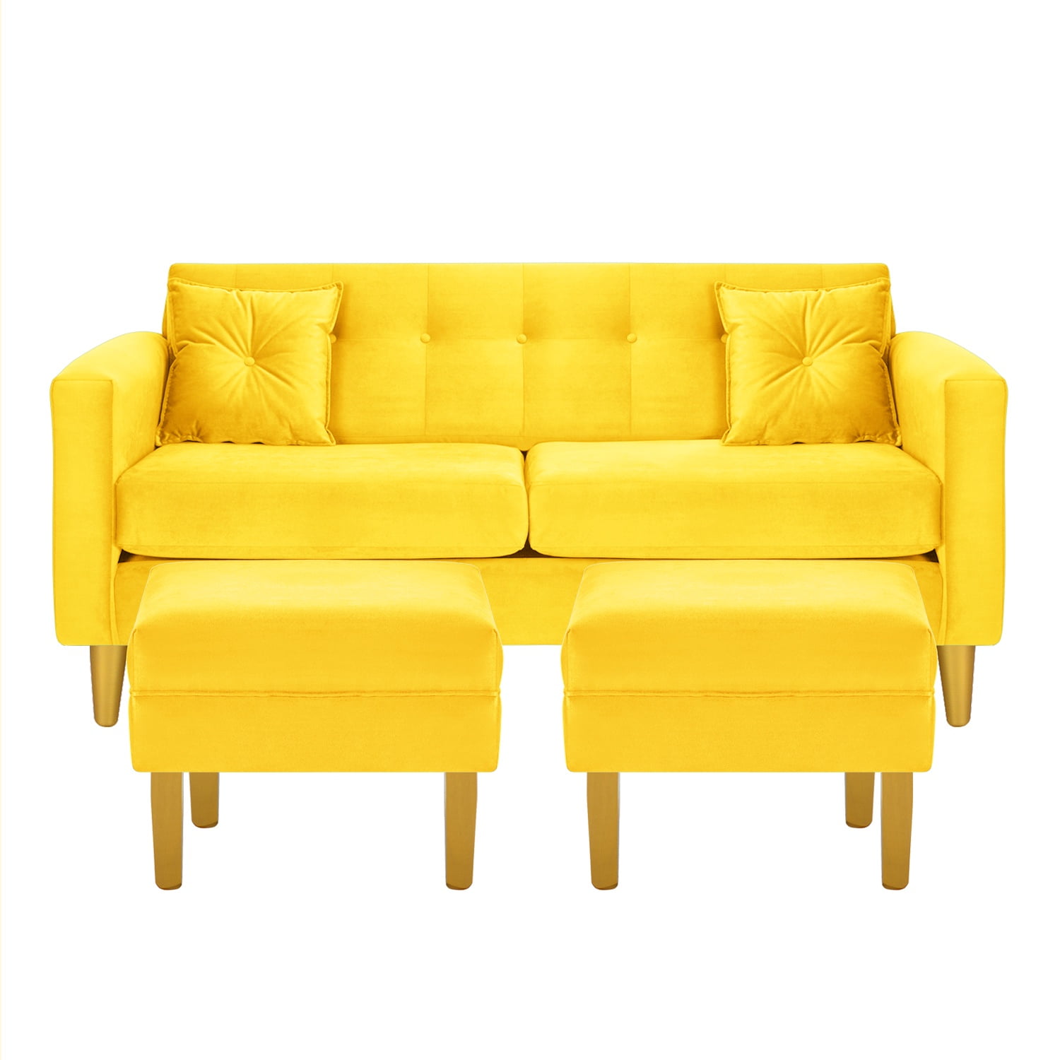Bodevir - Sofa New Retro 3c + 2 Pouf Felpa 01 Amarillo
