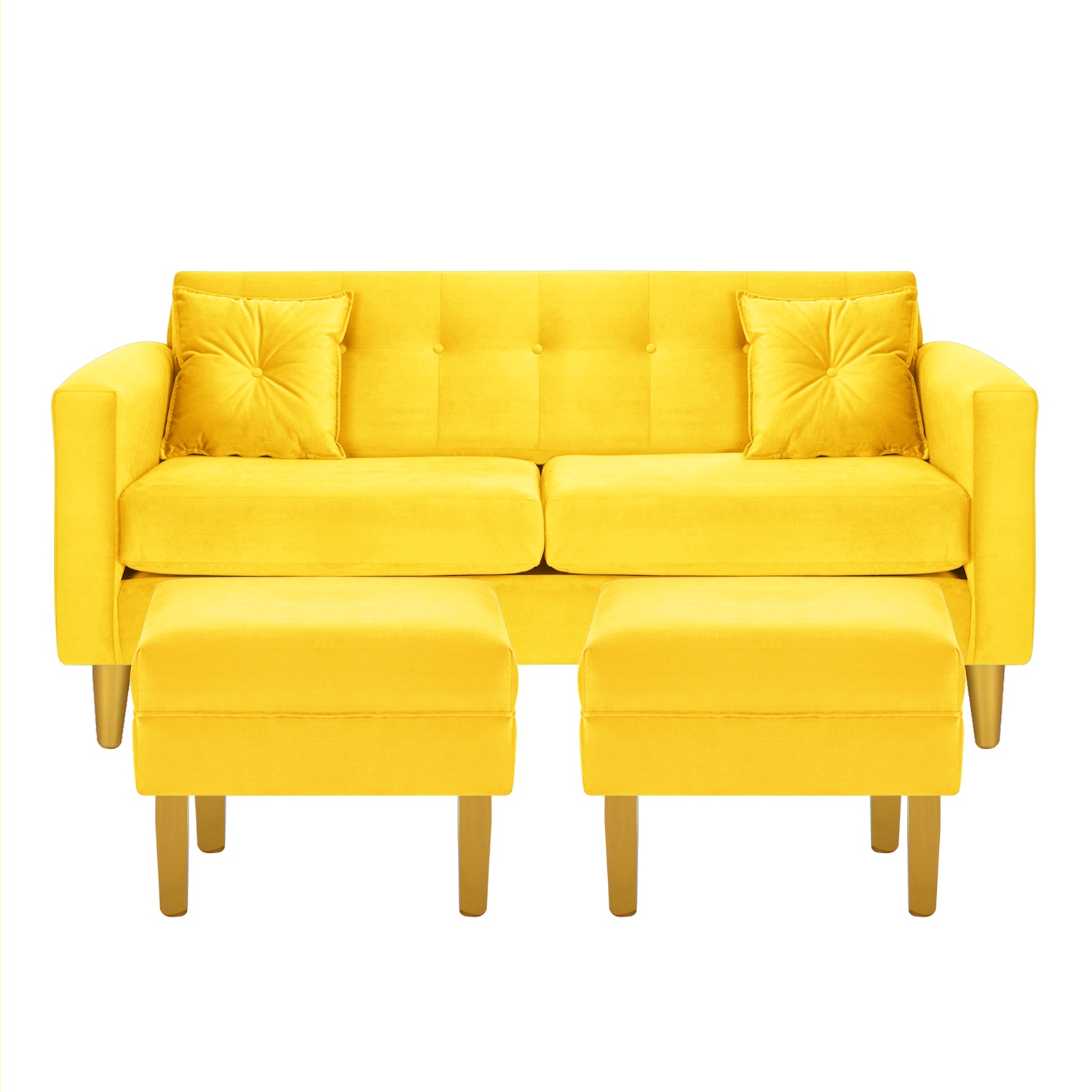 Bodevir - Sofa New Retro 3C + 2 Pouf Felpa 01 Amarillo