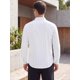thumbnail image 3 of INSPIRE CHIC Camisa de Hombre Casual con Cuello Mao, Bolsillo, Botones, Manga Larga, Rayas, Talla XL, Blanco, 3 of 5