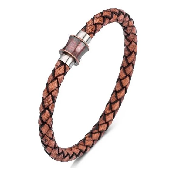 Pulsera de Caballero de Cuero Tejido Brown Elegante
