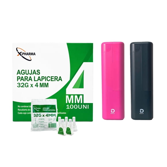 Pack x2 Estuches Diavy (2 colores) + 100 Agujas para Lápiz de Insulina