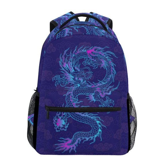 Mochila escolar con estampado de dragones chinos morados, Blueangle