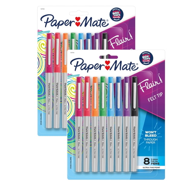 Paper Mate Flair Bolígrafos de Punta de Fieltro, Punto Ultra Fino (0.4 mm), Colores Surtidos, Set de 16