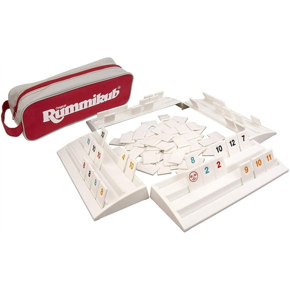 Juego Rummikub Original con estantes y azulejos de tamaño completo y funda