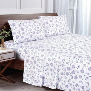 Sabana Andes Microfibra Estampada Hoja Lila 2 Plaza