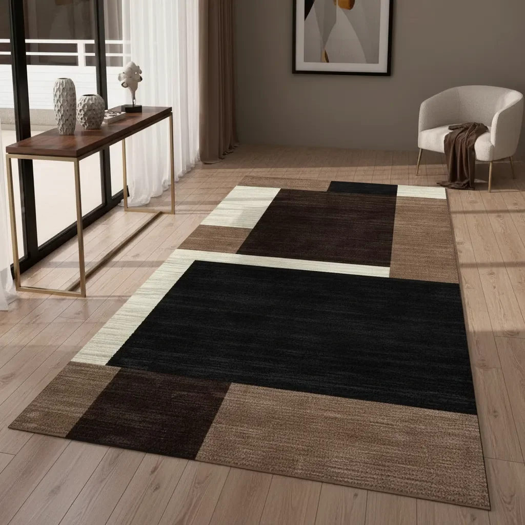 Casadeliacl - Alfombra Pasillera 3d Decorativa W.m G Moderna 1.8 M 60 Cm Cuadros. Cafey Beige Y Negro