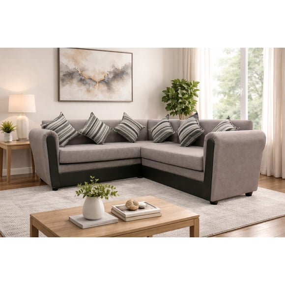 SECCIONAL ALEMANIA PU NEGRO TELA GRIS