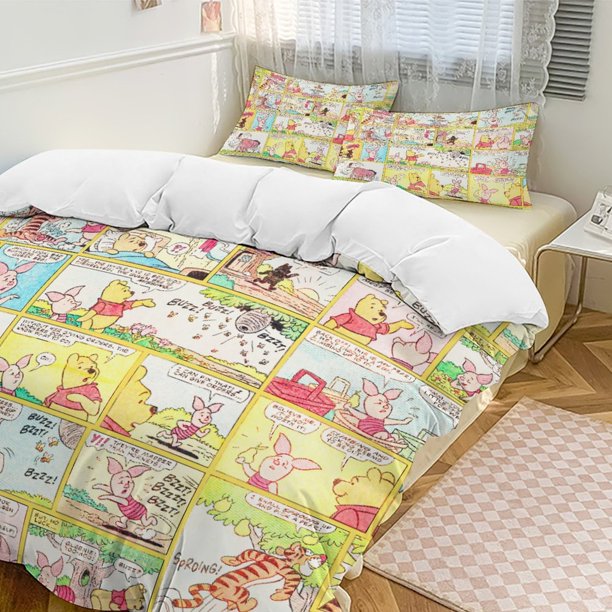 Comic Winnie The Pooh Comforter Set Soft 3 Pcs Twin Bedding Sets Thicken for All Season