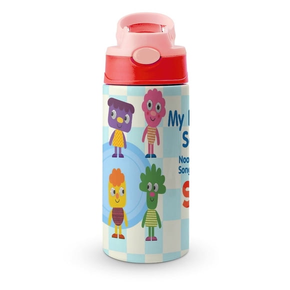 Noodle y sus AmigosBotella de Agua con Tapa Pop Top de Un Toque, Acero Inoxidable, a Prueba de Fugas, para Deportes, Botella Infantil rosa 12 oz