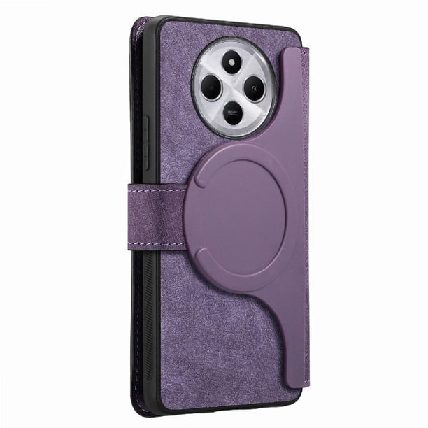 Funda Billetera Magnética para Xiaomi Redmi 14C Soporte Tarjetas Desmontable Morado