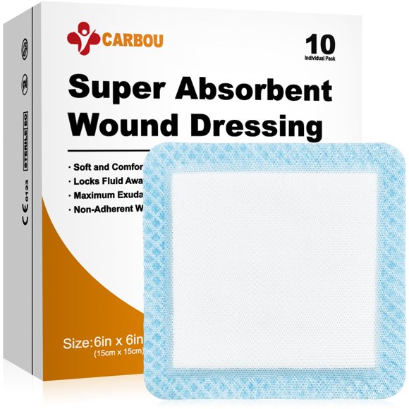 Apósito para heridas CARBOU 15 cm x 15 cm, paquete de 10, no adhesivo
