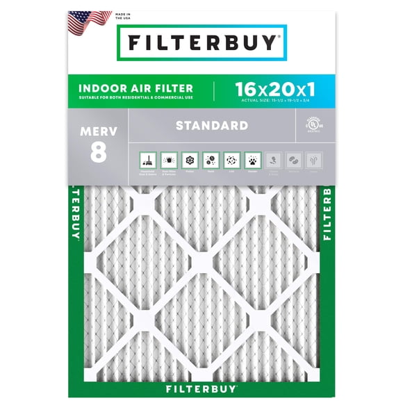 Filtro de aire Filterbuy 16x20x1 MERV 8 plisado electrostático